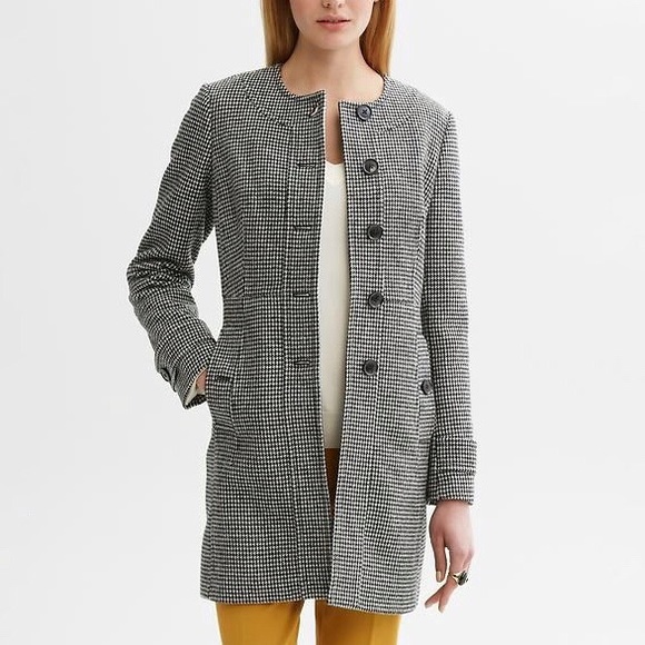 Banana Republic Collarless Houndstooth Wool Coat - Picture 3 of 15